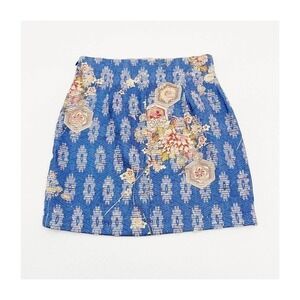 Zara Blue Patterned Pencil Skirt Above Knee SZ XS